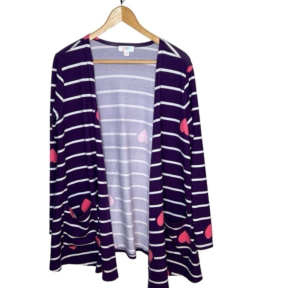 Lularoe HAPPY HEARTS Caroline * PURPLE PINK * WHITE Stripes M